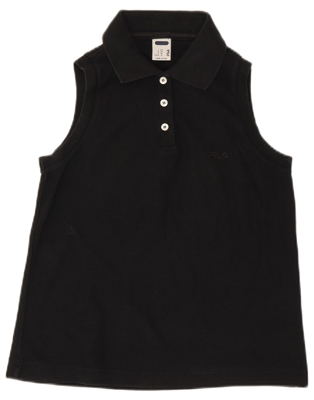 Fila Damen Ärmelloses Poloshirt IT 42 Mittelschwarze Baumwolle