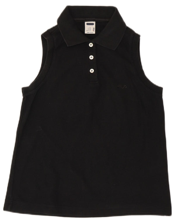 Fila Damen Ärmelloses Poloshirt IT 42 Mittelschwarze Baumwolle