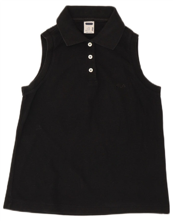 Fila Damen Ärmelloses Poloshirt IT 42 Mittelschwarze Baumwolle