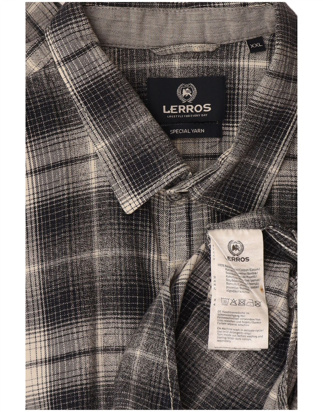 Lerros Herren-Flanellhemd 2XL, grau kariert, Baumwolle