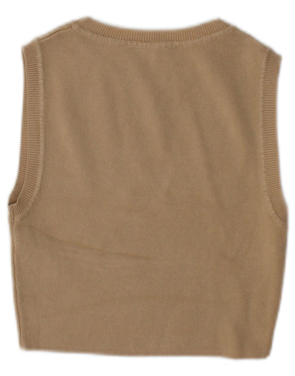 Zara Damen Crop Vest Tank Top UK 10 Small Beige Viskose