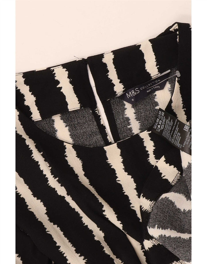Marks & Spencer Damen Langarm-Blusenoberteil UK 10 Small Schwarz gestreift
