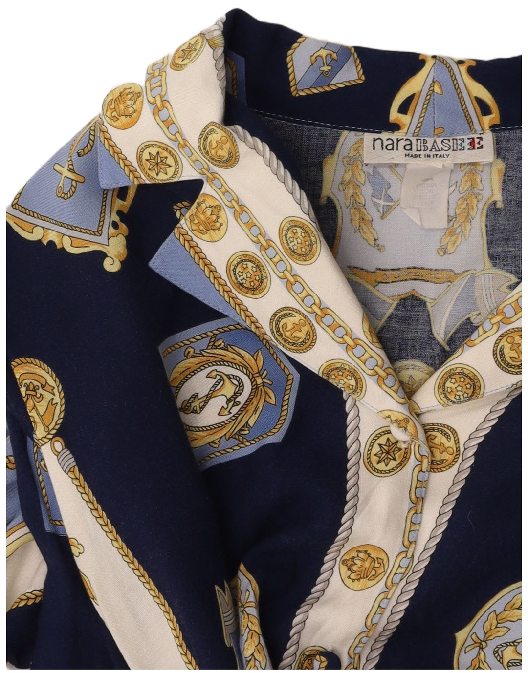 VINTAGE Damen-Hemdbluse mit abstraktem Muster, UK 14, mittleres Marineblau