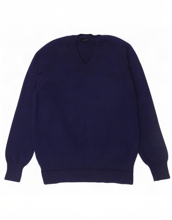 Fred Perry Herren-Pullover mit V-Ausschnitt, große marineblaue Wolle