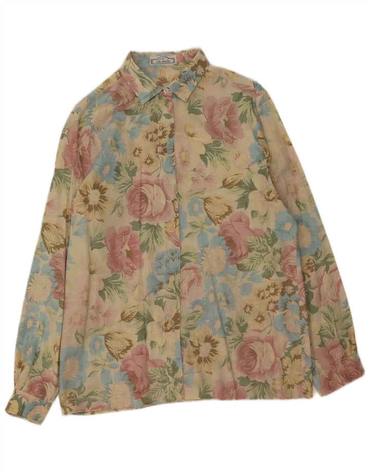 VINTAGE Damen Hemd UK 16 Großes mehrfarbiges Blumenmuster