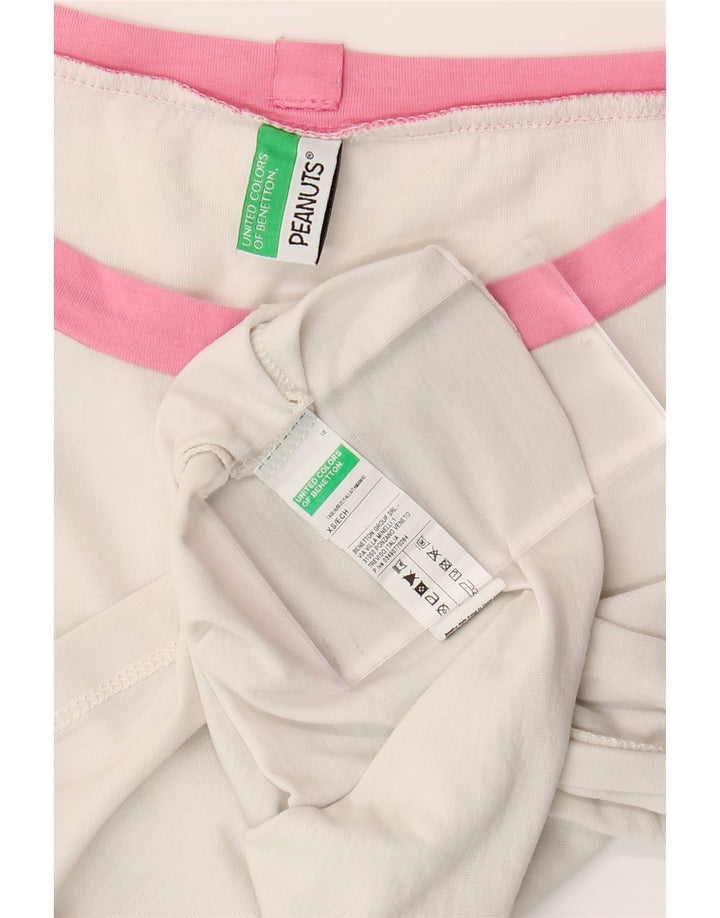 BENETTON Womens Peanuts Crop T-Shirt Top UK 6 XS Weiße Baumwolle