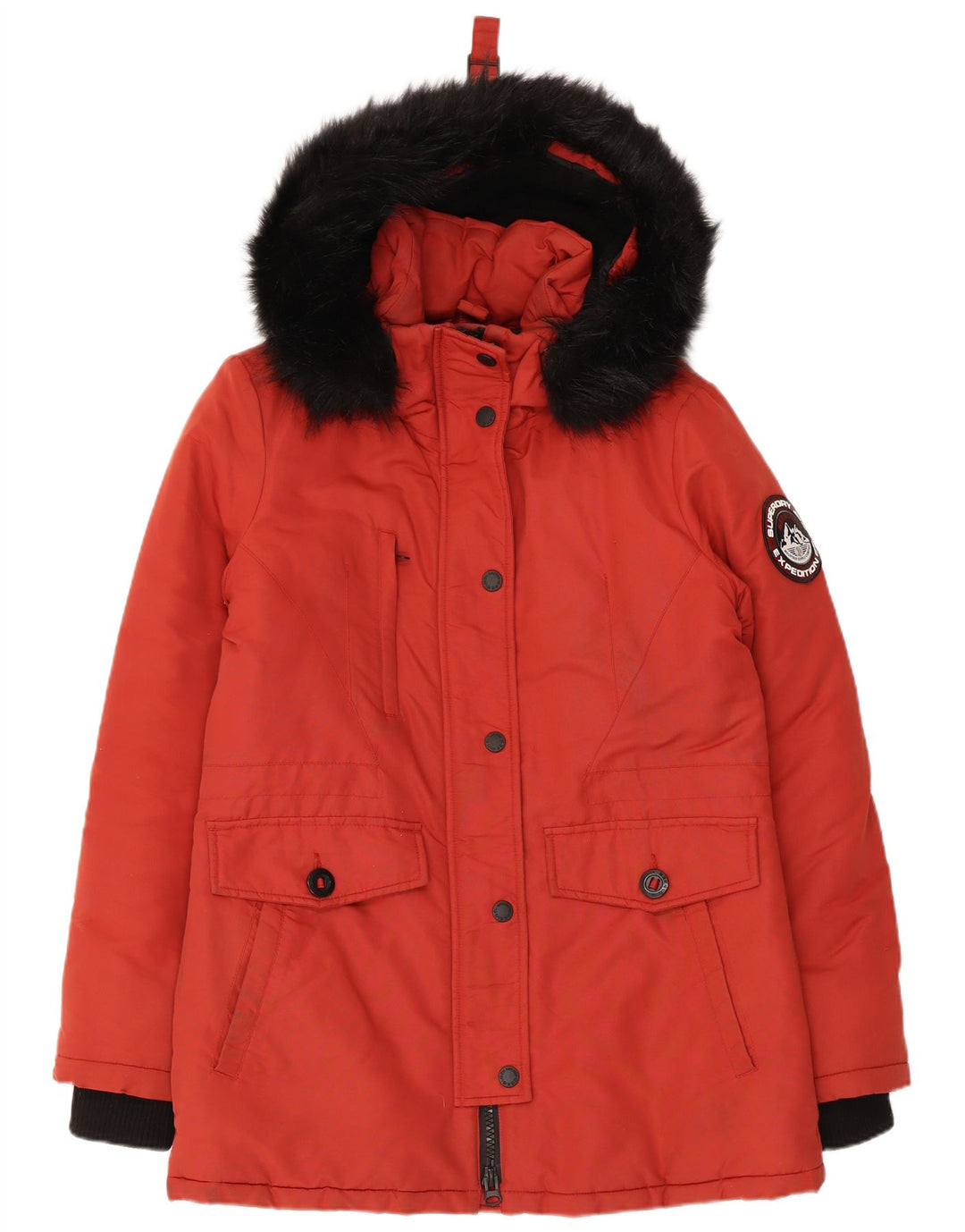 Superdry Damen-Parka mit Kapuze, übergroß, UK 10, Größe S, Rot, Farbblock