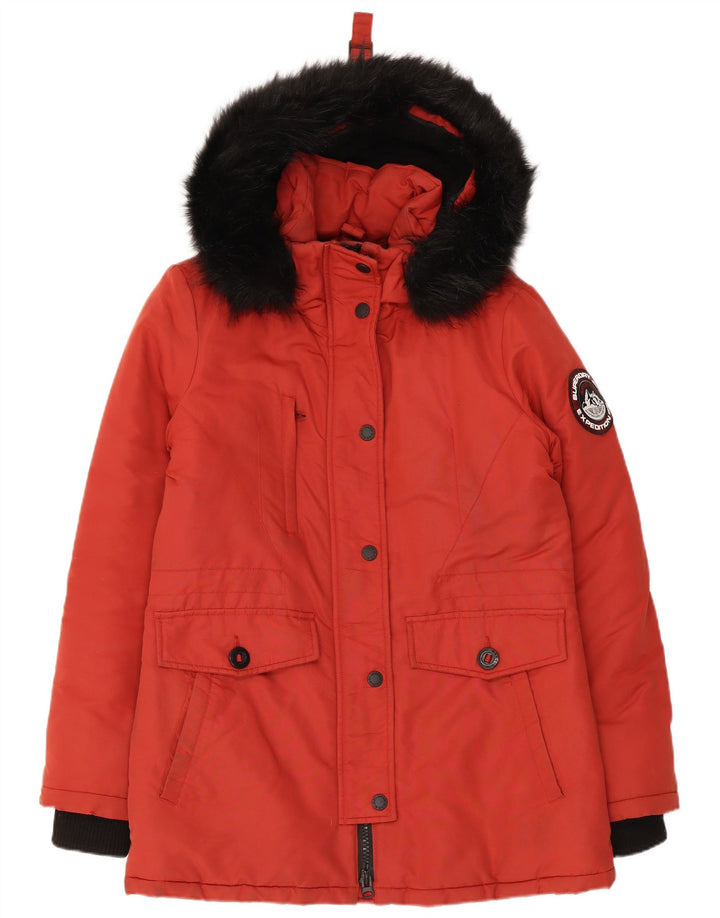 Superdry Damen-Parka mit Kapuze, übergroß, UK 10, Größe S, Rot, Farbblock
