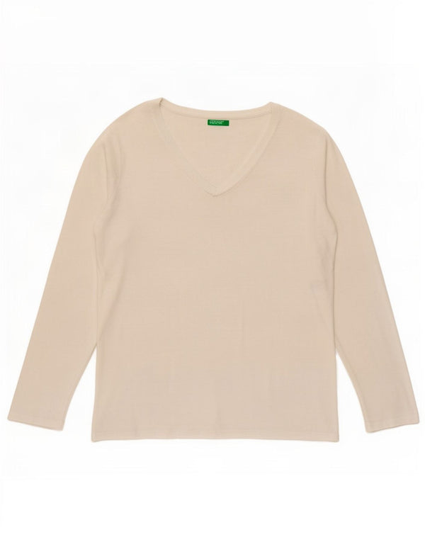 Benetton Damen Top Langarm UK 14 Mittelweiß