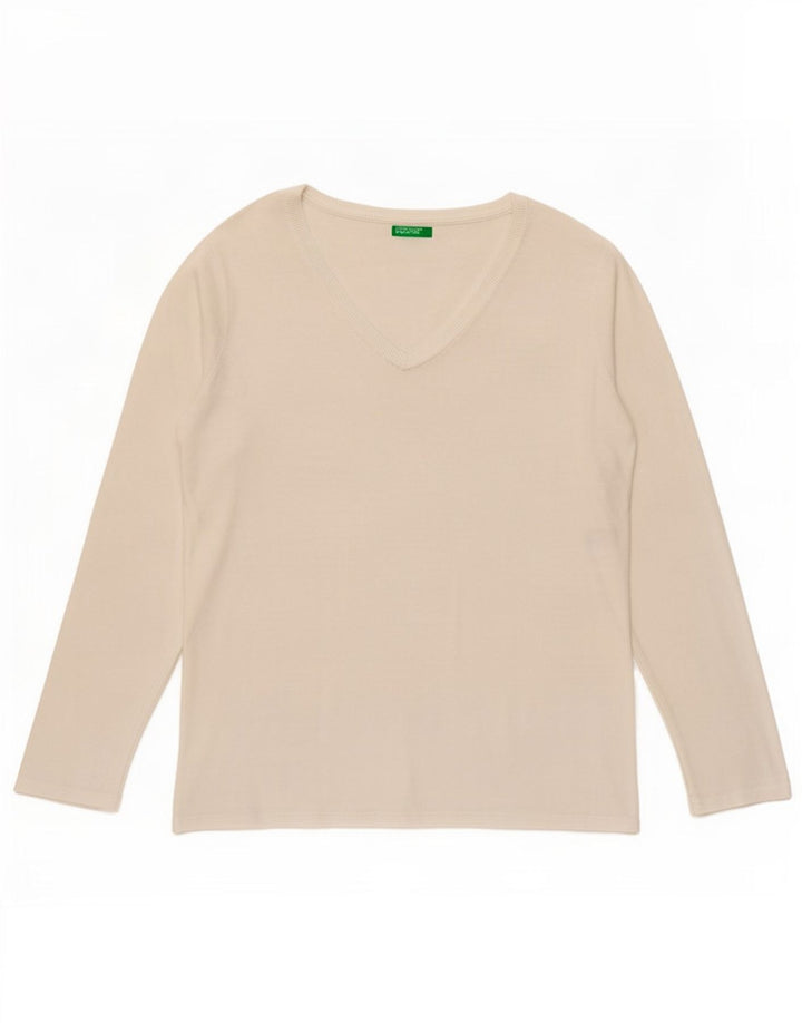 Benetton Damen Top Langarm UK 14 Mittelweiß