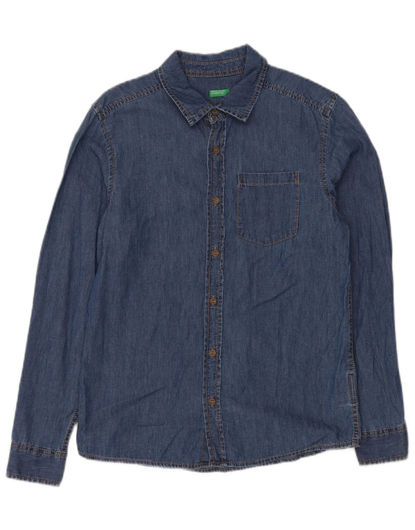 BENETTON Jeanshemd für Jungen, 11–12 Jahre, 2XL, blaue Baumwolle