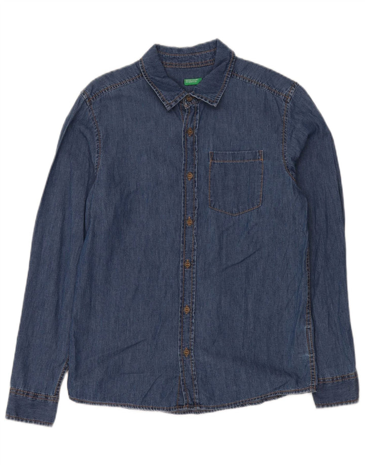BENETTON Jeanshemd für Jungen, 11–12 Jahre, 2XL, blaue Baumwolle