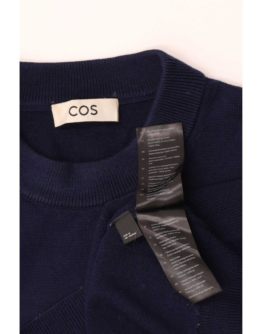 Cos Damen-Pullover mit Rundhalsausschnitt, mittlere marineblaue Wolle