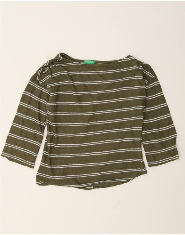 Benetton Damen-Oberteil in Übergröße, 3/4-Ärmel, UK 6, XS, grün gestreift, Leinen