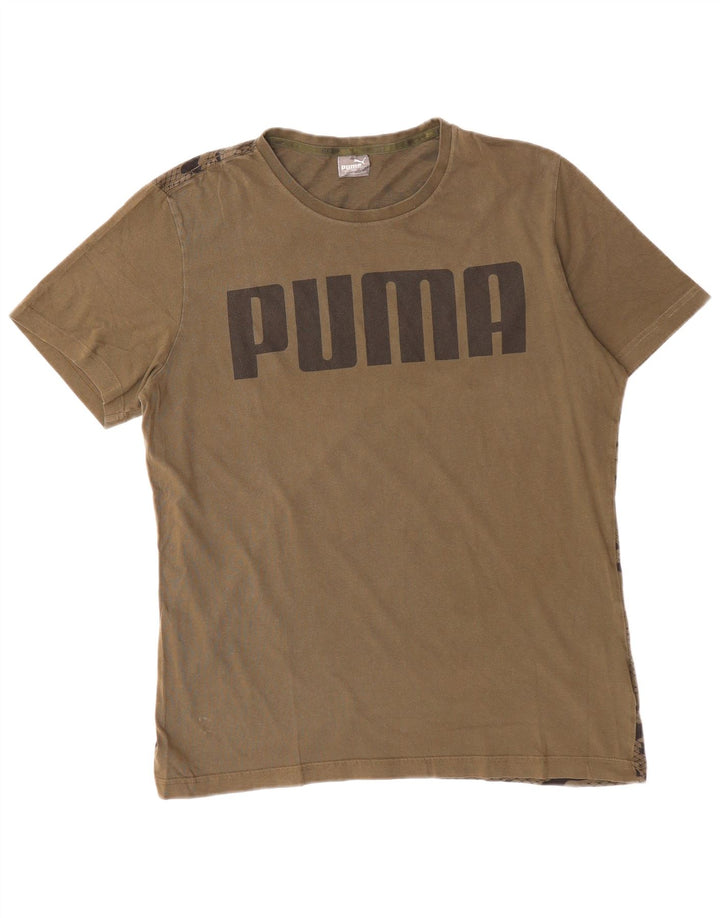 PUMA Herren Grafik T-Shirt Top Large Khaki Camouflage Baumwolle