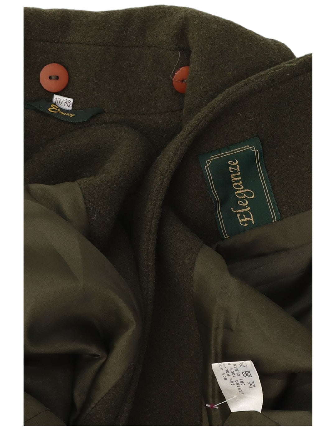 VINTAGE Damen Übergroßer Mantel UK 10 Kleine grüne Wolle