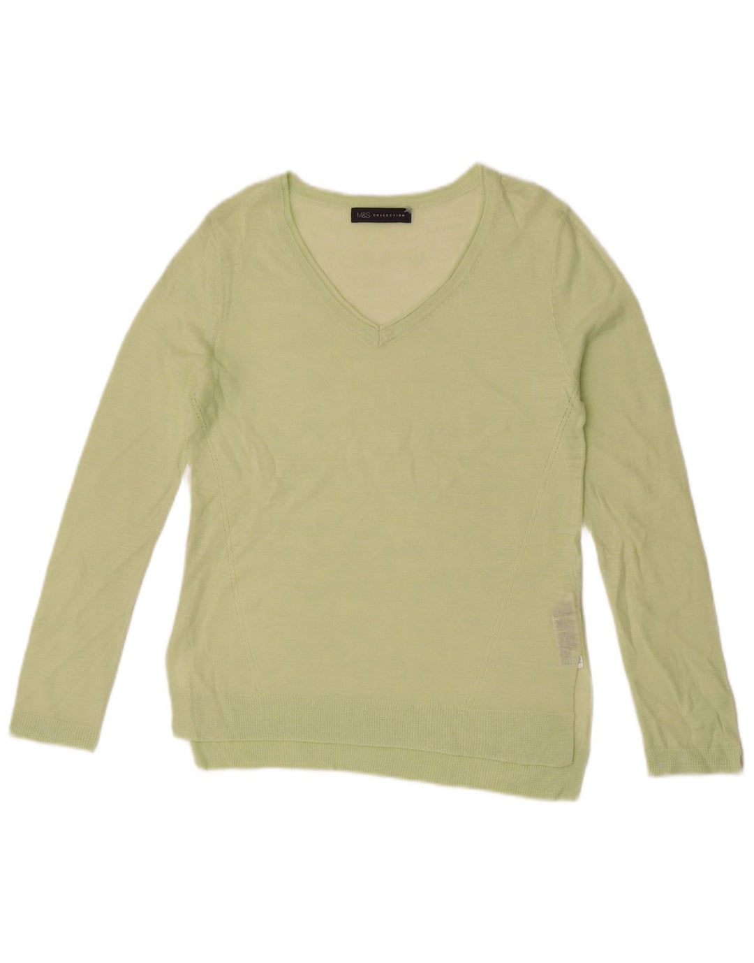 Marks & Spencer Damen Durchsichtiger Pullover mit V-Ausschnitt, Gr. 8, Grün