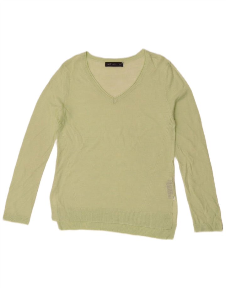 Marks & Spencer Damen Durchsichtiger Pullover mit V-Ausschnitt, Gr. 8, Grün