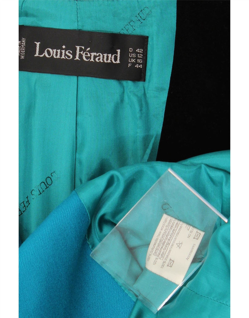 LOUIS FERAUD Womens Crop 1 Button Blazer Jacket UK 16 Large  Blue New Wool Vintage Louis Feraud and Second-Hand Louis Feraud from Messina Hembry 