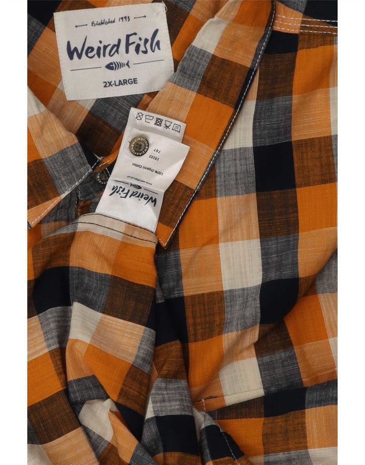Weird Fish Herren Kurzarmhemd 2XL Orange Gingham Baumwolle