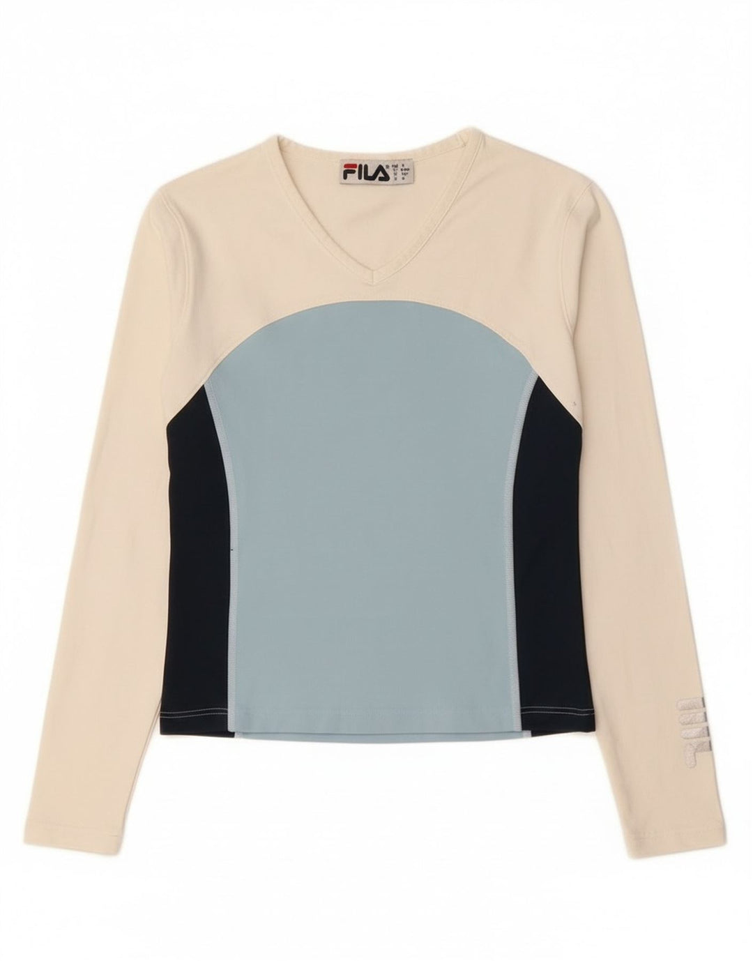 Fila Damen Crop Graphic Top Langarm IT 40/42 Small Weiß Farbblock