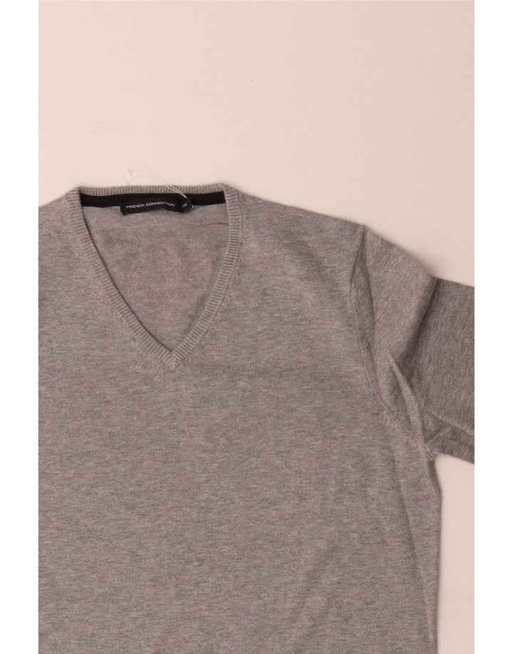 French Connection Damen-Pullover mit V-Ausschnitt IT 18 XL Graue Baumwolle