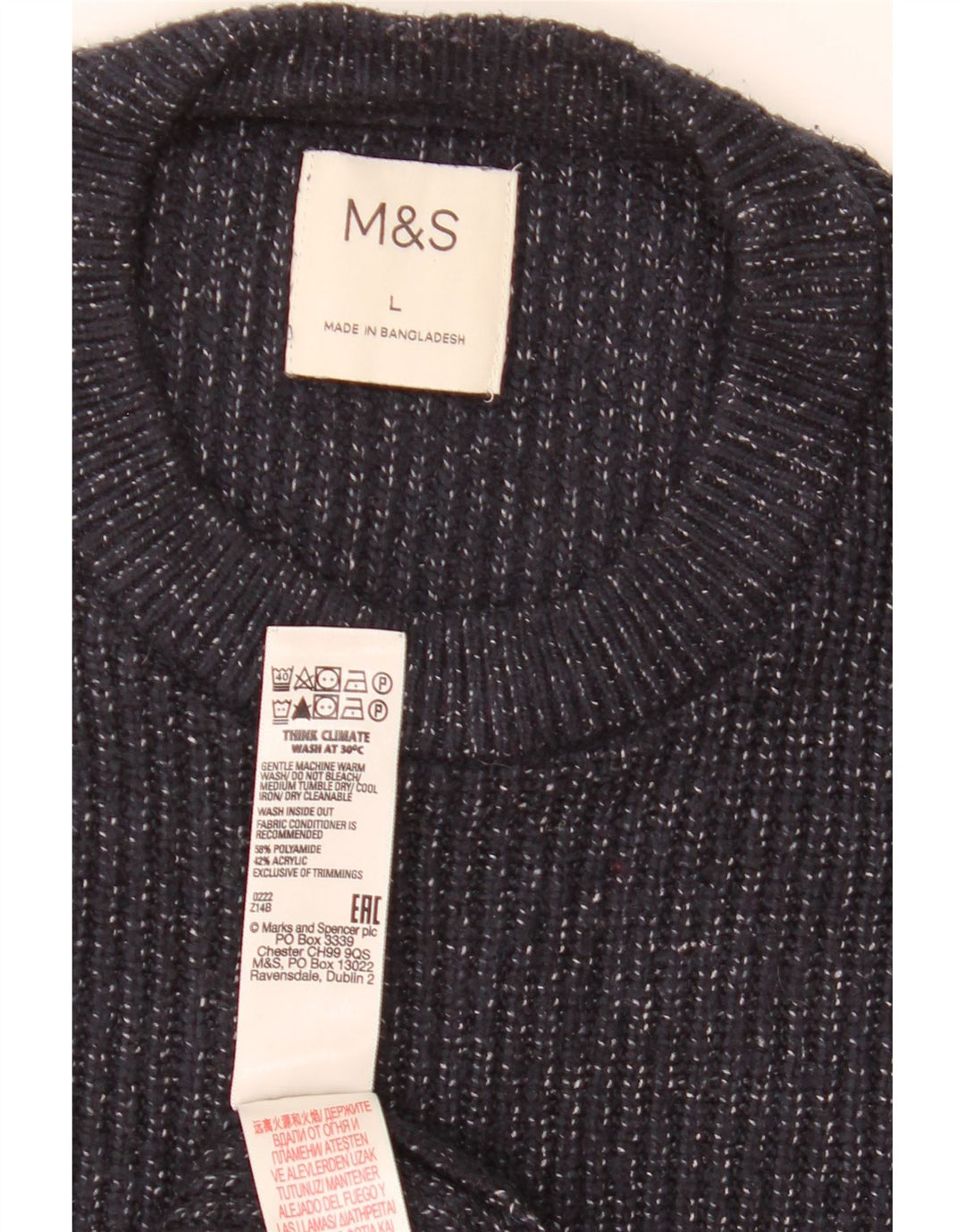 Marks & Spencer Herren-Pullover mit Rundhalsausschnitt, groß, marineblau meliert