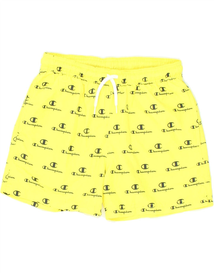 CHAMPION Boys Graphic Sport Shorts 9-10 Years Medium Yellow Polyester Vintage Champion and Second-Hand Champion from Messina Hembry 