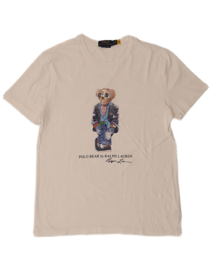 POLO RALPH LAUREN Slim Fit Grafik-T-Shirt-Oberteil für Herren aus mittelweißer Baumwolle