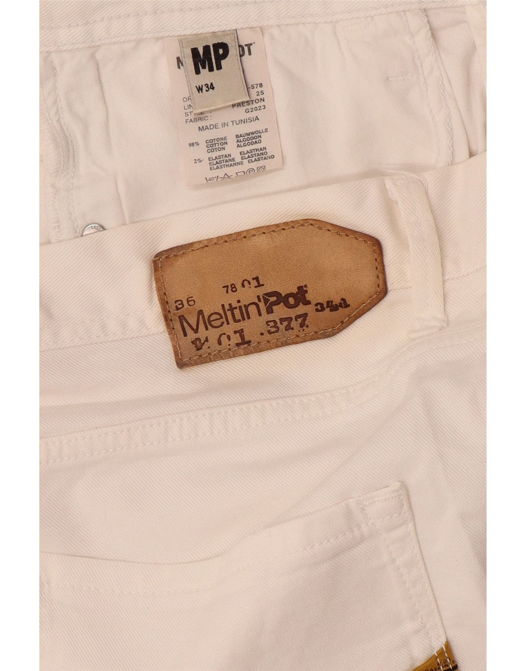 Meltin' Pot Herren-Jeansshorts, W34, Größe L, weiße Baumwolle
