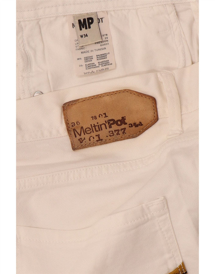 Meltin' Pot Herren-Jeansshorts, W34, Größe L, weiße Baumwolle