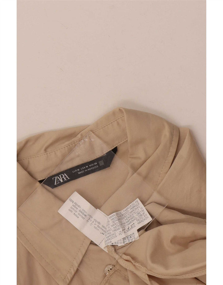 Zara Damen-Hemd UK 14 Mittelbeige Baumwolle