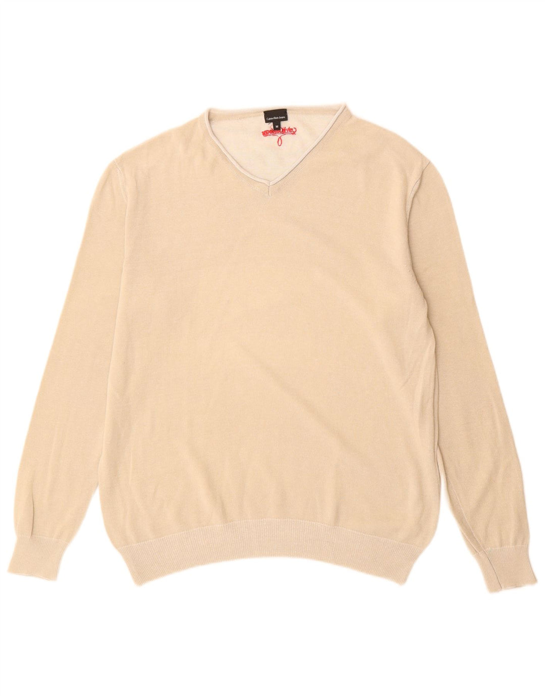 Calvin Klein Jeans Herren-Pullover mit V-Ausschnitt, mittelbeige Baumwolle