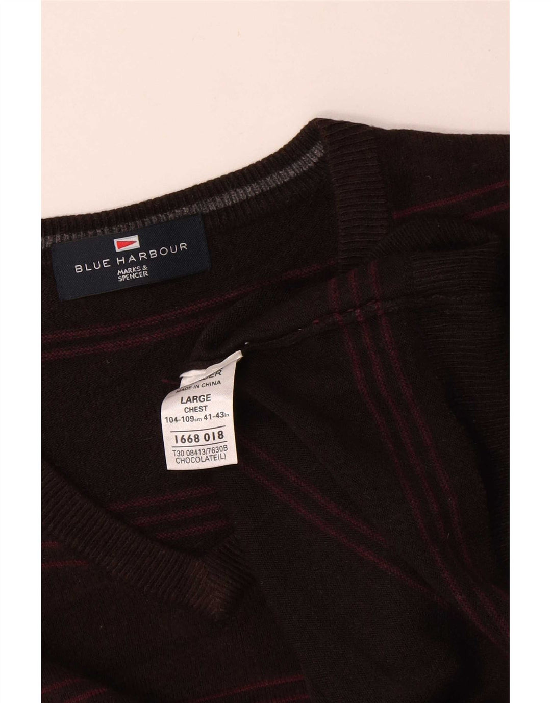 Marks & Spencer Herren-Pullover „Harbor“ mit V-Ausschnitt in Blau, groß, braun gestreift