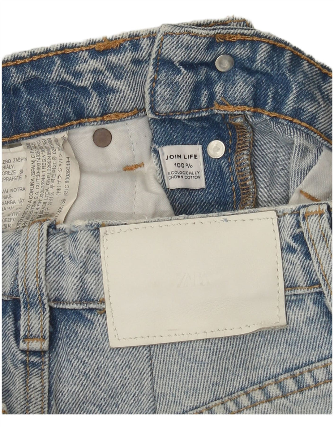 Zara Damen Straight Jeans W24 L24 Blaue Baumwolle