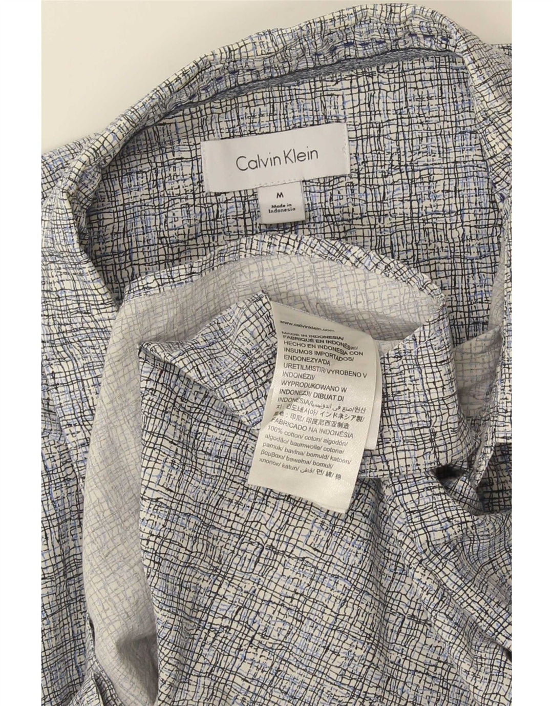 Calvin Klein Herren-Kurzarmhemd aus mittelgrauer Gingham-Baumwolle