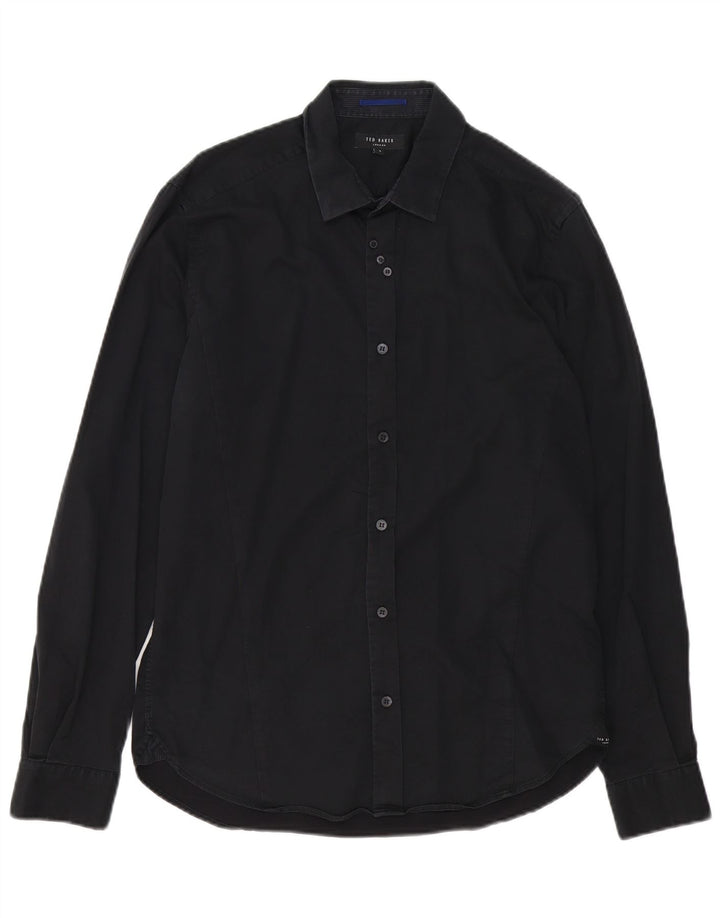 Ted Baker Herrenhemd, Größe 4, groß, schwarze Baumwolle