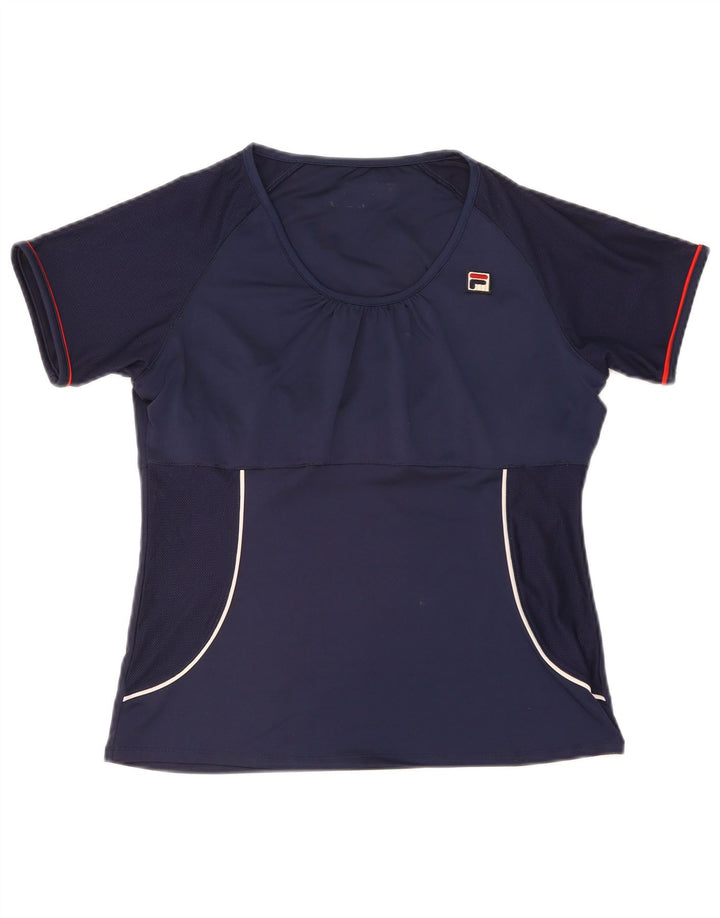 Fila Damen T-Shirt Top UK 14 Medium Marineblau Polyester