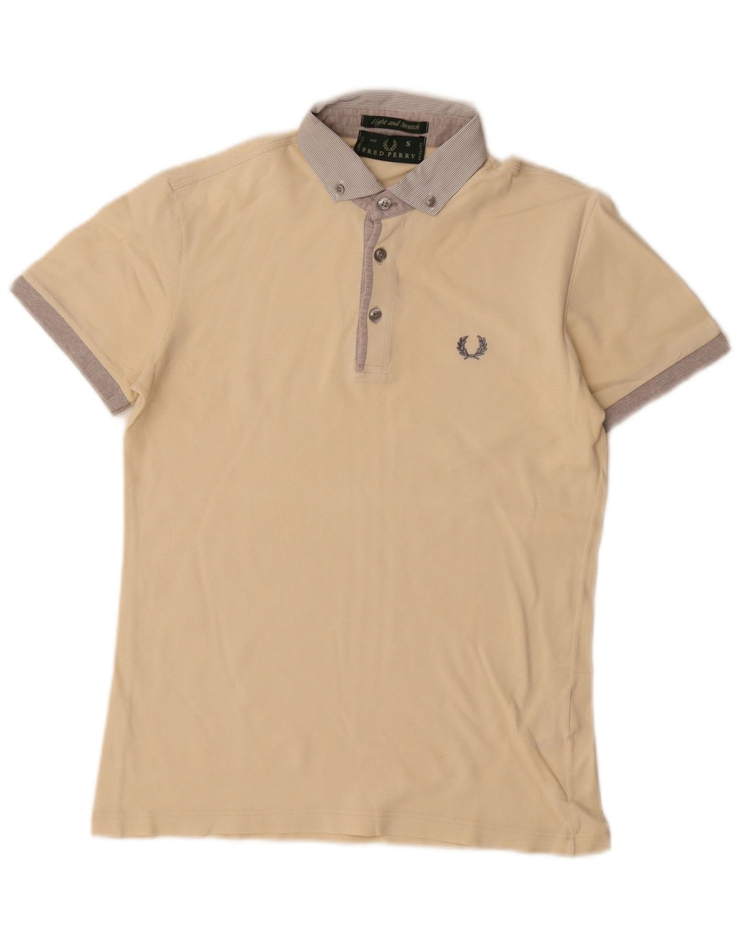 Fred Perry Herren-Poloshirt, Größe S, cremefarbene Baumwolle