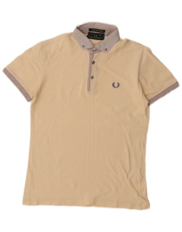 Fred Perry Herren-Poloshirt, Größe S, cremefarbene Baumwolle
