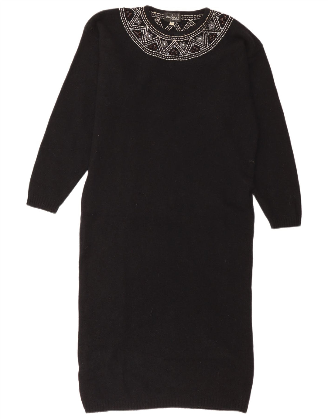 De Pietri Damen Pulloverkleid IT 46 Große schwarze Wolle mit Blumenmuster