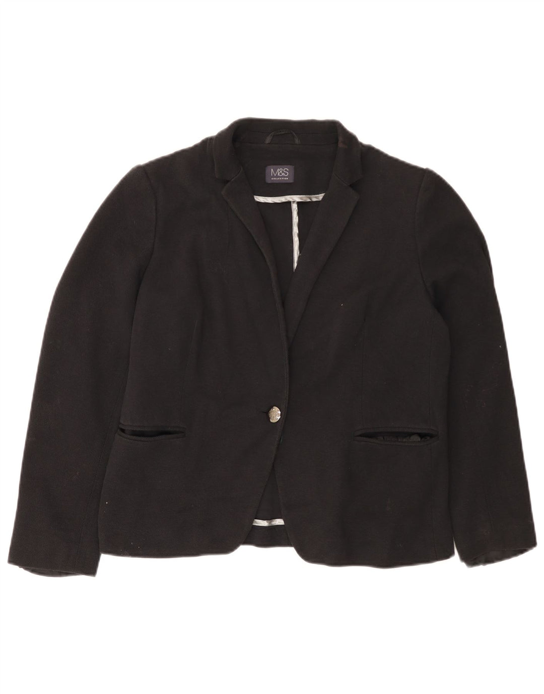 MARKS & SPENCER Damen 1-Knopf-Blazerjacke UK 16 Große schwarze Baumwolle