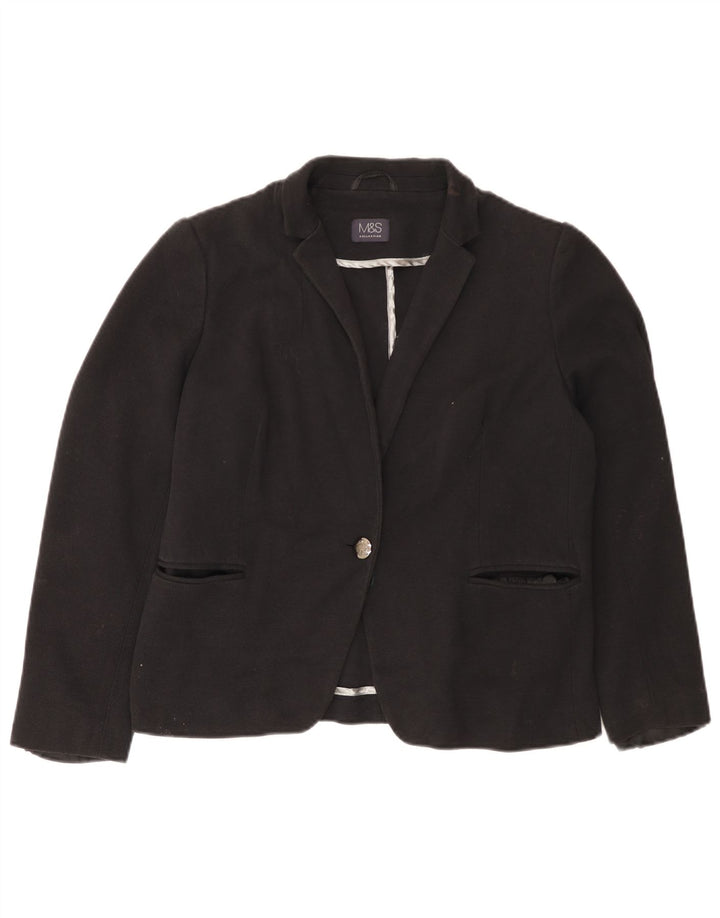 MARKS & SPENCER Damen 1-Knopf-Blazerjacke UK 16 Große schwarze Baumwolle