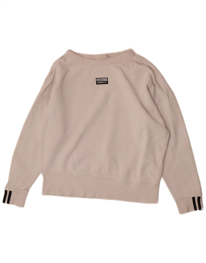 Adidas übergroßer Damen-Sweatshirt-Pullover, UK 10, Größe S, weiße Baumwolle