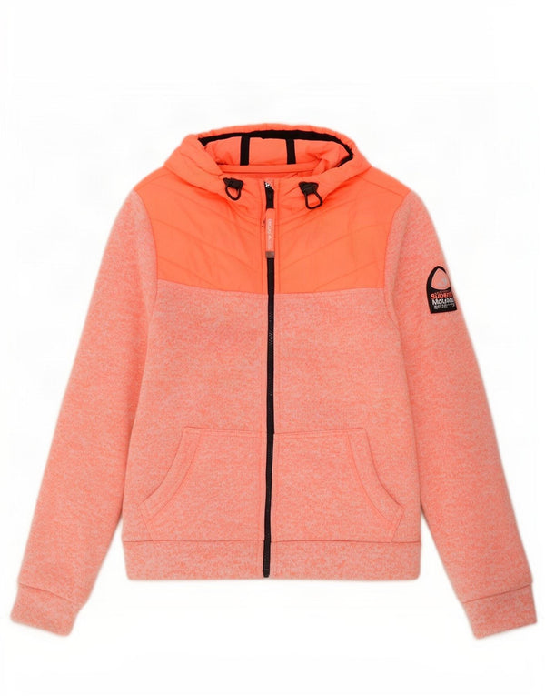 Superdry Damen-Kapuzenpullover mit Reißverschluss, UK 16, großes orangefarbenes geflecktes Polyester