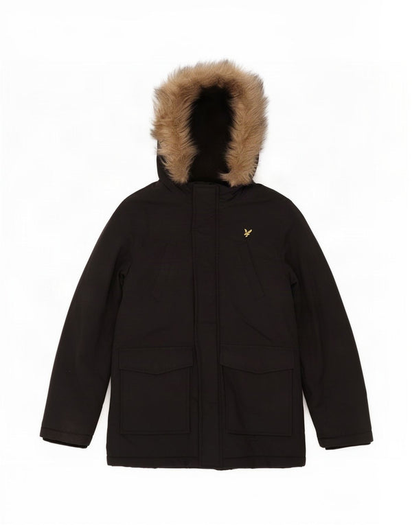 Lyle & Scott Jungen-Parkajacke mit Kapuze, 7–8 Jahre, schwarzes Nylon