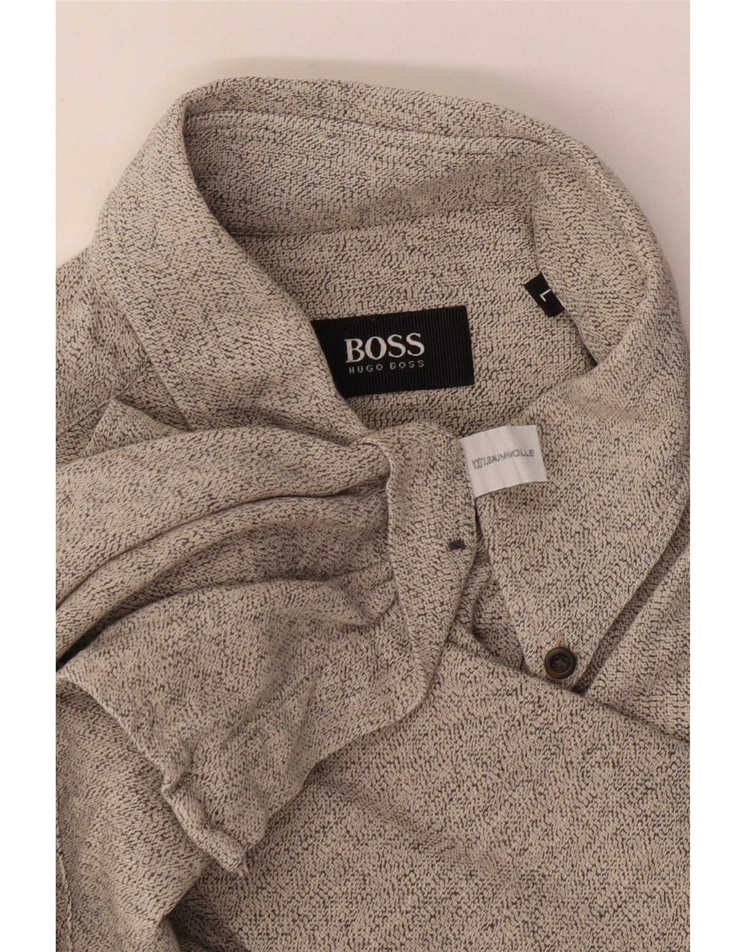 Hugo Boss Herren-Flanellhemd, groß, grau gesprenkelte Baumwolle