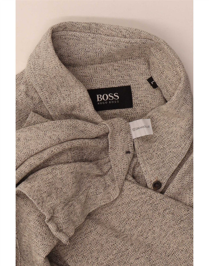 Hugo Boss Herren-Flanellhemd, groß, grau gesprenkelte Baumwolle