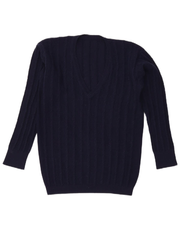 VINTAGE Damen V-Ausschnitt Pullover Pullover UK 16 Large Marineblau