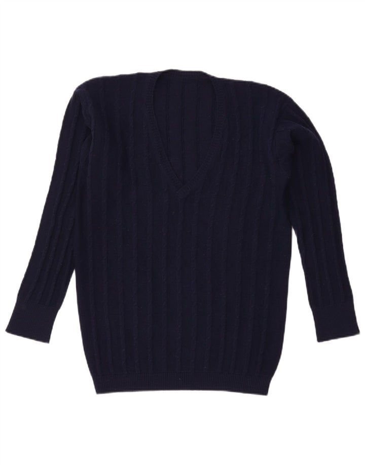 VINTAGE Damen V-Ausschnitt Pullover Pullover UK 16 Large Marineblau